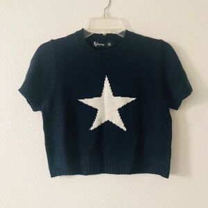 Blue and White Crop Top Star Design